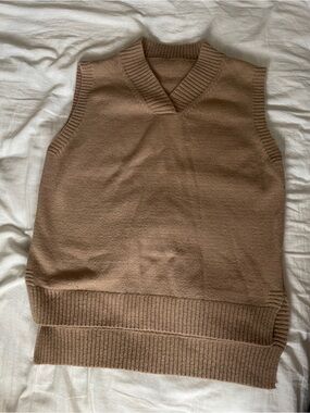 SHEIN V-Neck Sweater Vest in Tan Brown